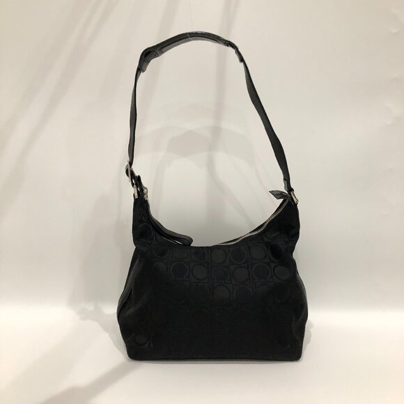 【10MK】Ferragamo Gancini Black Shoulder Bag sku# 85565 (gently used) - Picture 1 of 11